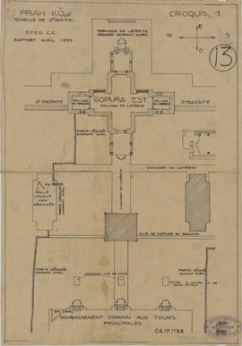 Prah Ko - 1e enc. et 2e enc., axe E entre terrasse centrale et G/II/E (Plan).
