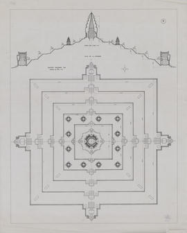 Bakong - pyramide: plan et coupe OE (Coupe, Plan).