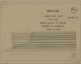 Baphuon - 3e enc., angle SO, côté S: partie éboulée et déposée (Élévation).