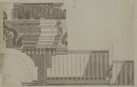 Bantay Srei - 1e enc., tour centrale et mandapa: dessin artistique de la CA, partie sup. (Élévati...