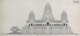 Angkor Vat - 1e enc. et 2e enc., massif central et biblio. SO: face S (Élévation).