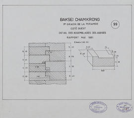 Baksei Chamkrong - pyramide, 1e gradin coté O: assemblage des assises (Coupe, Détails).