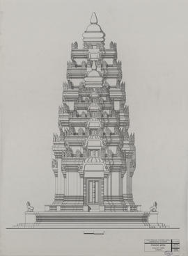 Phnom Krom - tour N: face N restituée et ombrée (Élévation).