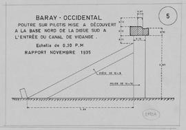 Baray Occidental - digue S, base N, entrée du canal de vidange: poutre sur pilotis (Coupe).