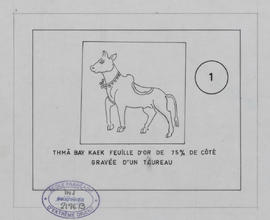 Thma Bay Kaek 493 - feuille d'or gravée d'un taureau (Détails).