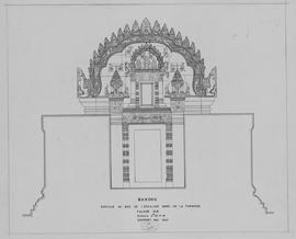 Bakong - 1e enc., pyramide, face N, N de l'escalier N, pavillon d'entrée: face S (Élévation).