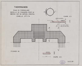 Thommanon - G I/E, moitié E, fondations: ferraillage BA (Coupe, Plan).