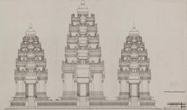 Phnom Krom - tours sanctuaires: face E restituée (Élévation).